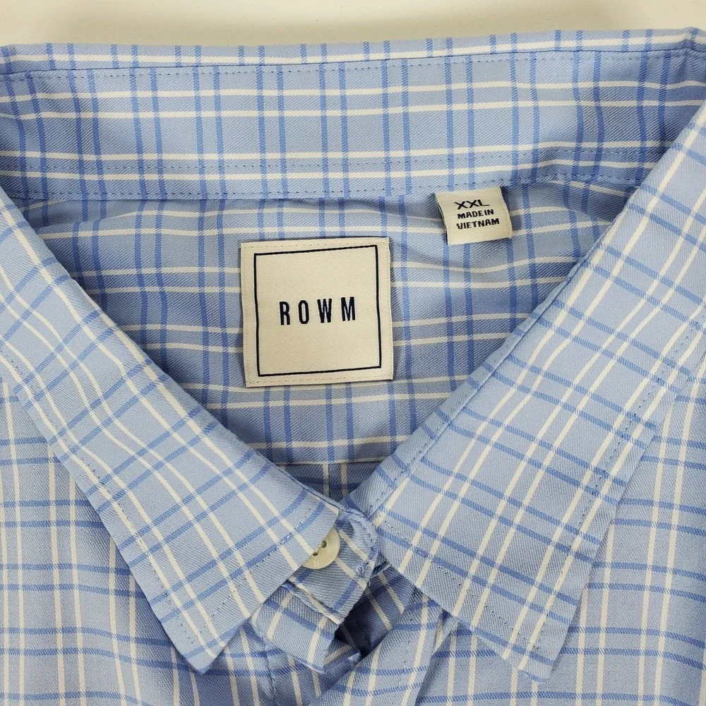 ROWM  Men XXL Long Sleeve Button Up Shirt Check‎ Light Blue/White Plaid EUC